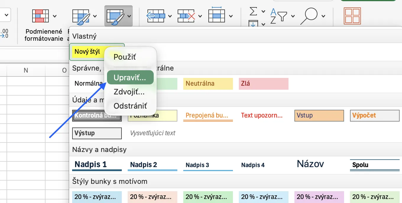 Aplikovanie vlastného štýlu na bunky v tabuľke s dátami v Exceli