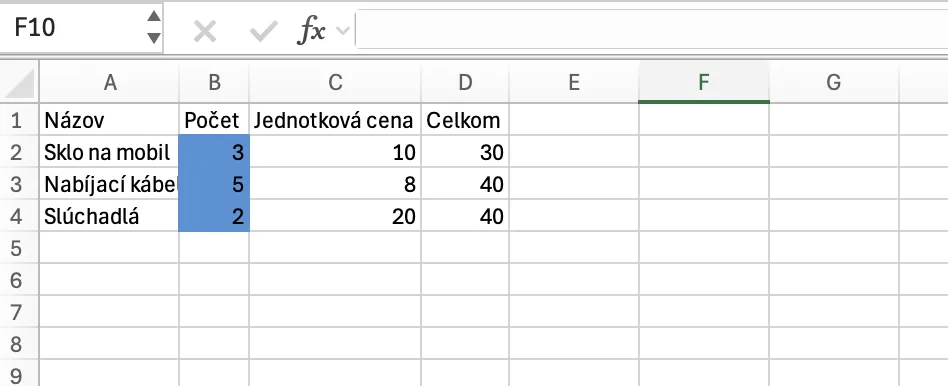 Tabuľka s dátami po aplikovaní účtovného formátu s menou € v Exceli