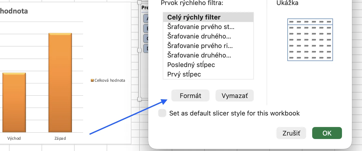 Tlačidlo Formát v dialógovom okne na úpravu štýlu slicera